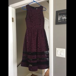 Burgundy cocktail dress.